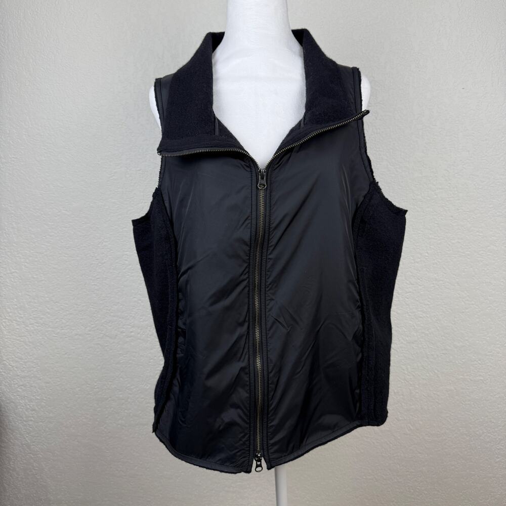 Eileen Fisher 100% Wool Vest Sleeveless Full Zip Women’s XL Black Roll Collar